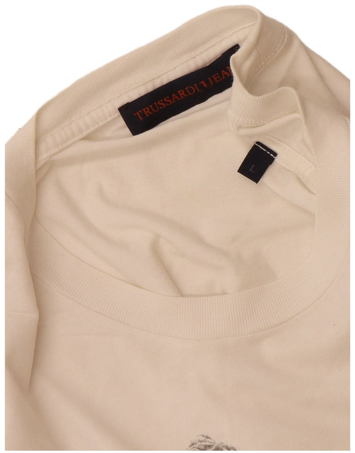 Ανδρικό γραφικό T-Shirt Trussardi Jeans Top Large White