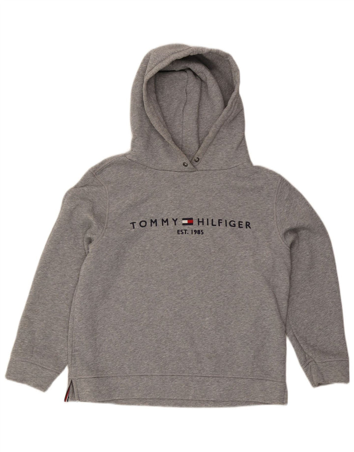 TOMMY HILFIGER Γυναικείο υπερμεγέθη γραφικό φούτερ με κουκούλα UK 14 Medium Grey