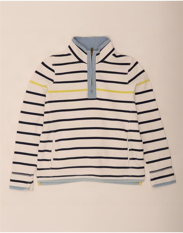 Fat Face Womens Zip Neck Sweatshirt Jumper UK 14 Large White Striped Cotton