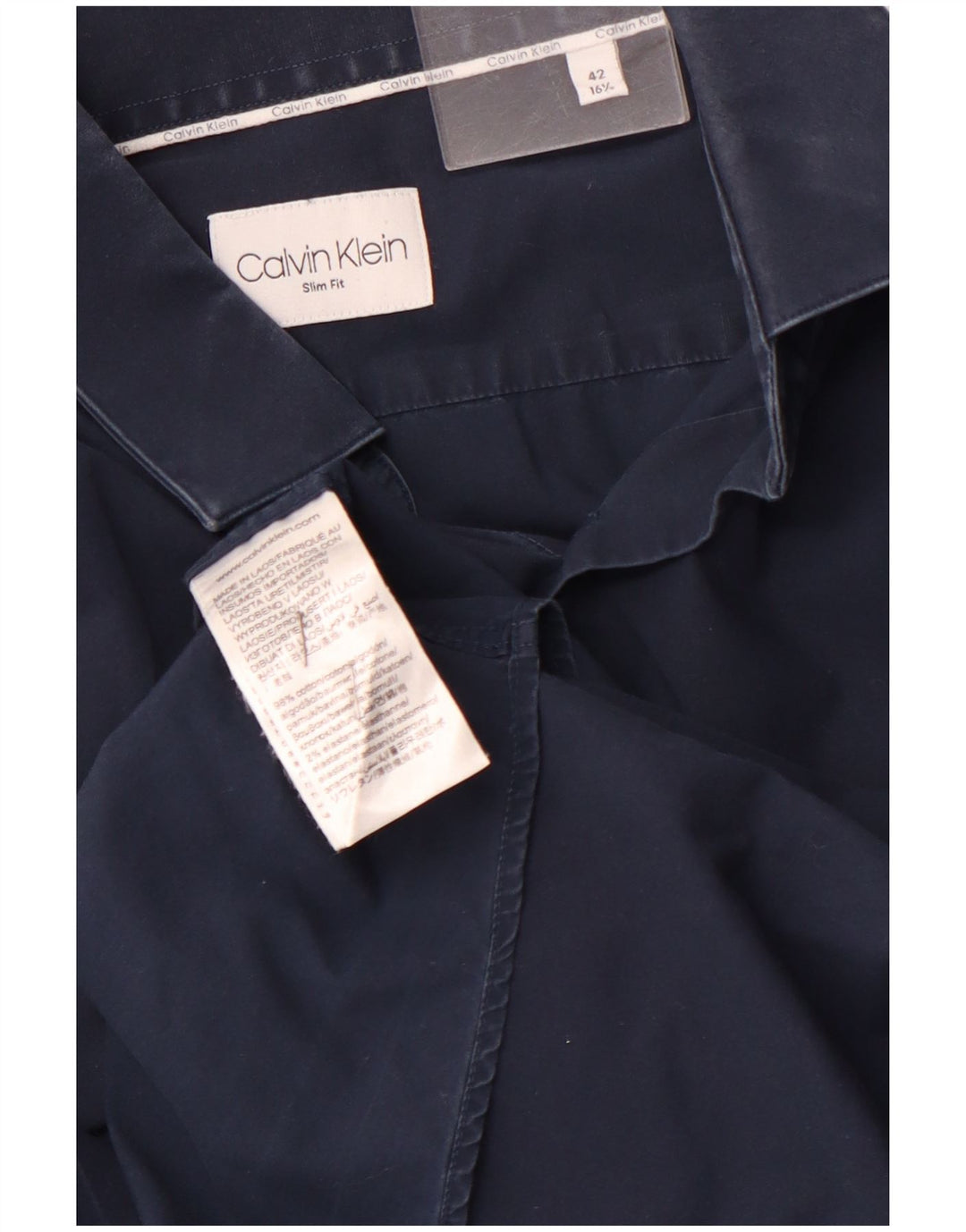 CALVIN KLEIN Ανδρικό πουκάμισο Slim Fit Μέγεθος 16 1/2 Large Navy Blue από βαμβάκι