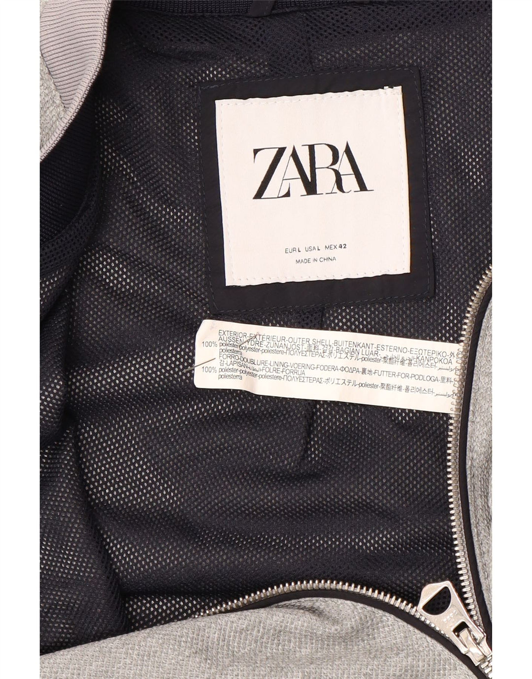 Zara Mens Bomber Jacket UK 40 Large Grey Polyester