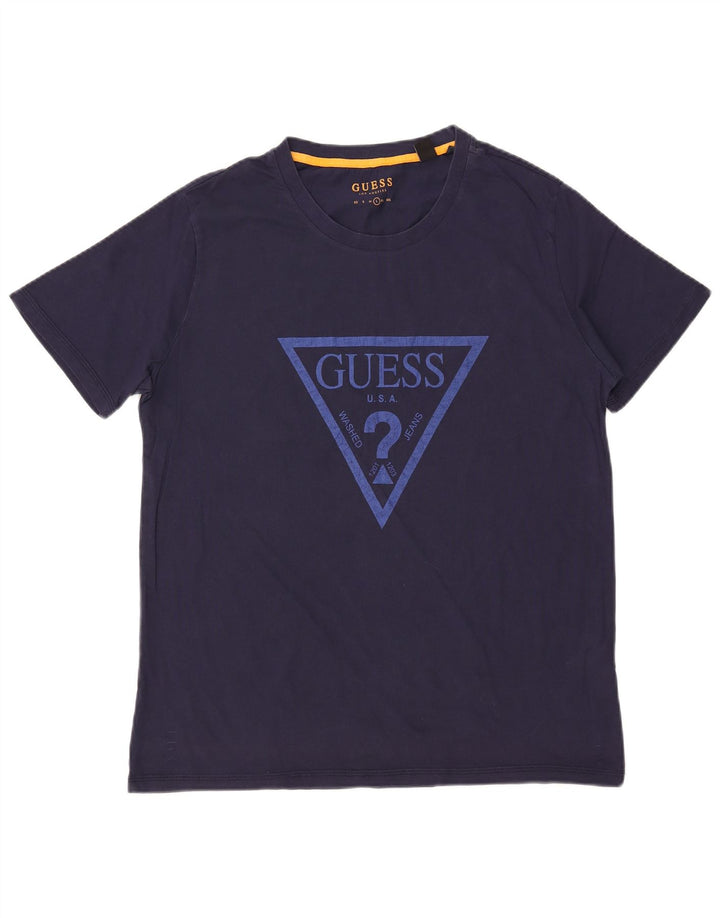GUESS Ανδρικό γραφικό T-Shirt Top Large Navy Blue από βαμβάκι