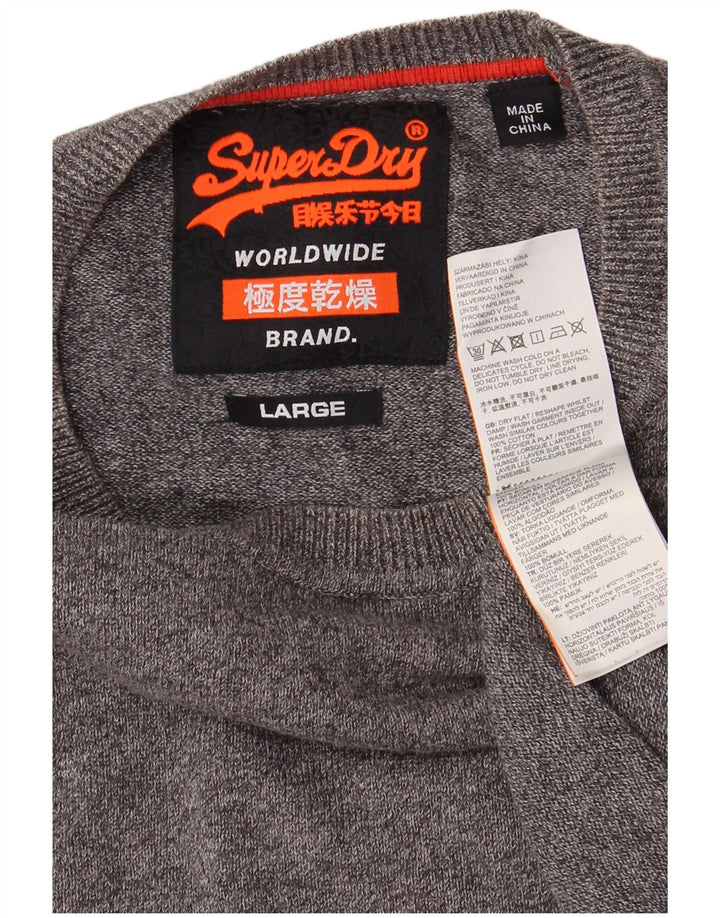 Ανδρικό πουλόβερ με λαιμόκοψη SUPERDRY Μεγάλο βαμβακερό γκρι