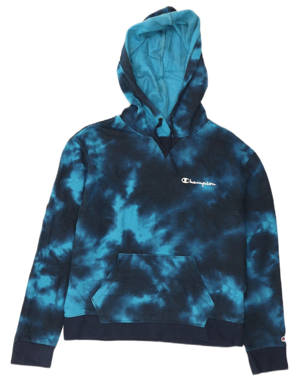 CHAMPION Γυναικεία Hoodie Jumper UK 14 Medium Navy Blue Tie Dye