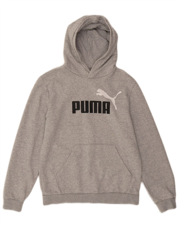 PUMA Boys Graphic Hoodie Jumper 13-14 Years Grey Cotton