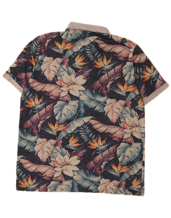 Ανδρικό γραφικό μπλουζάκι πόλο Replay 4XL Navy Blue Floral Βαμβακερό