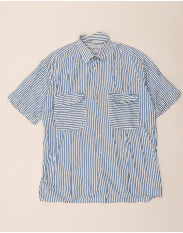 Vintage ανδρικό κοντομάνικο πουκάμισο XL μπλε ριγέ