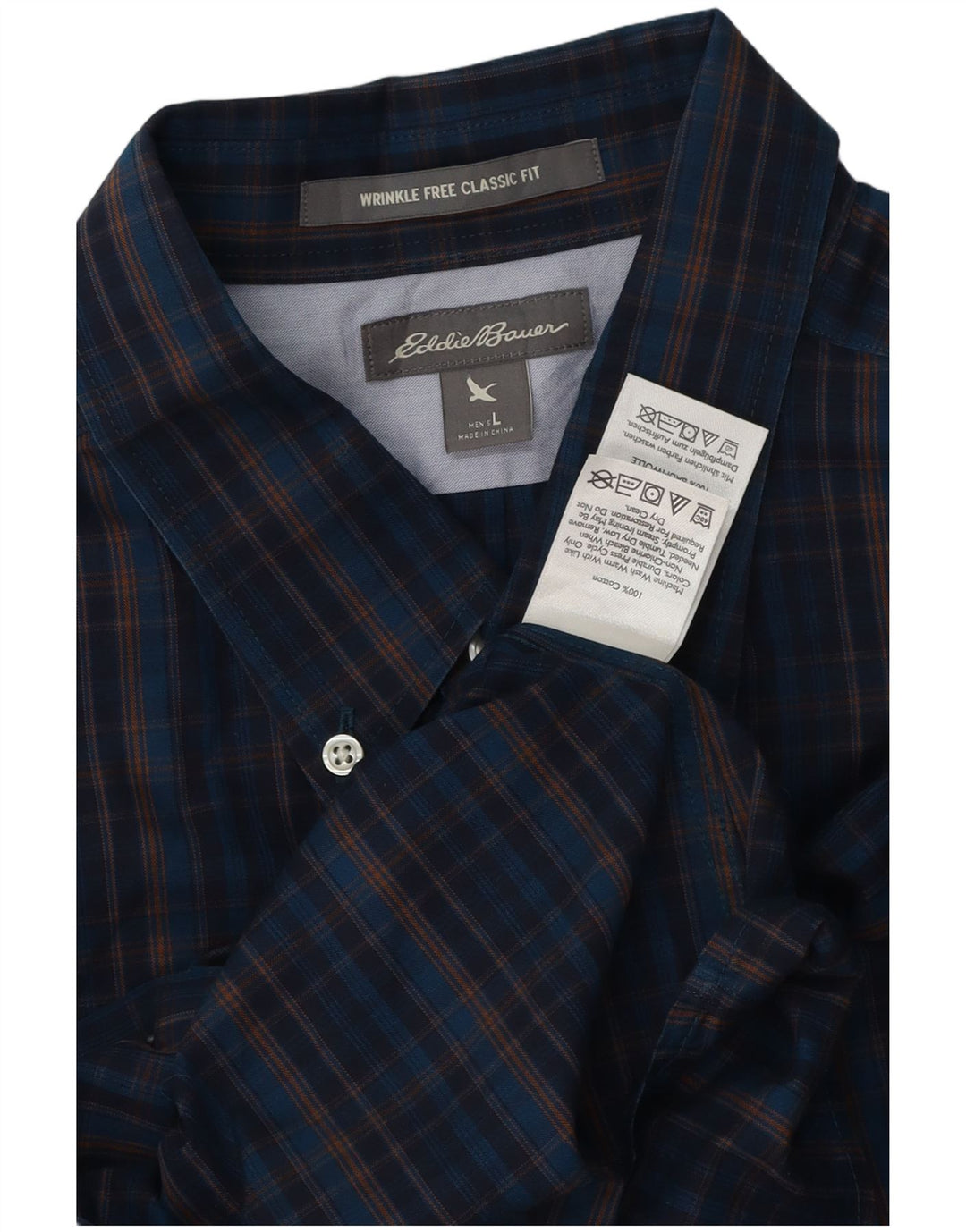 Eddie Bauer Ανδρικό πουκάμισο Classic Fit Large Navy Blue Check Cotton