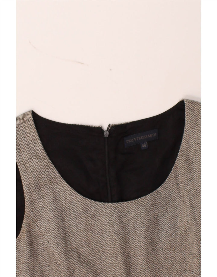 TRUSSARDI Womens Sleeveless Bubble Dress IT 40 Small Grey Herringbone Vintage Trussardi and Second-Hand Trussardi from Messina Hembry 