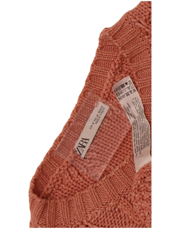 Zara Γυναικείο πουλόβερ με λαιμόκαυστο μεγάλου μεγέθους UK 14 Μεσαίο ροζ βαμβακερό