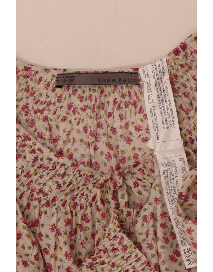 Zara Γυναικεία Μπλούζα Τοπ UK 10 Small White Floral Βαμβακερό