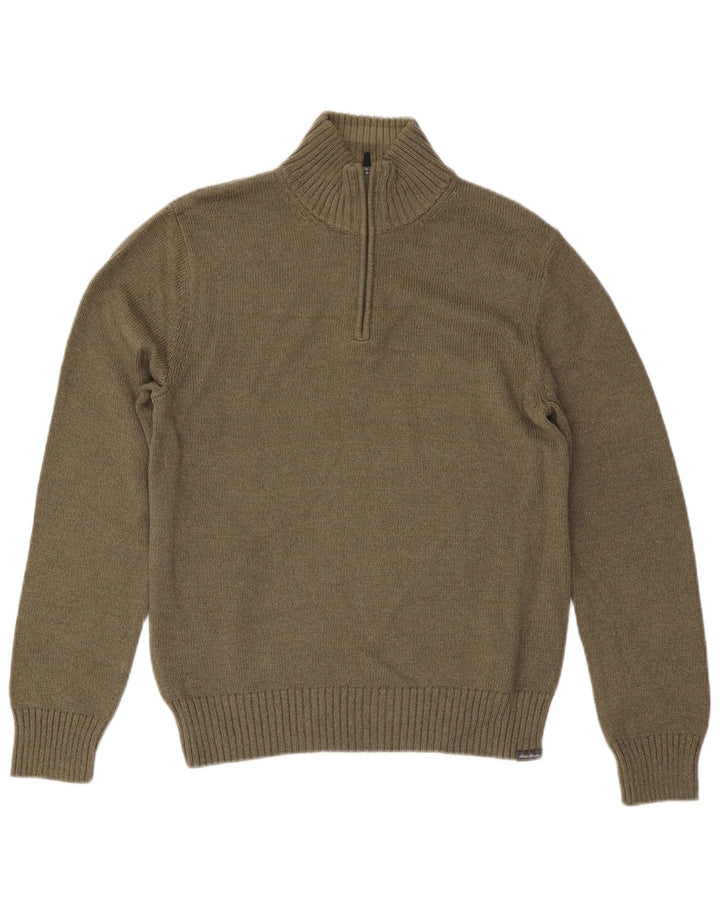 EDDIE BAUER Ανδρικό πουλόβερ πουλόβερ με φερμουάρ Μικρό χακί βαμβακερό