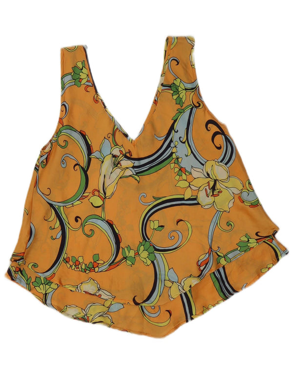 Vintage γυναικεία αμάνικη μπλούζα τοπ UK 14 Medium Orange Floral