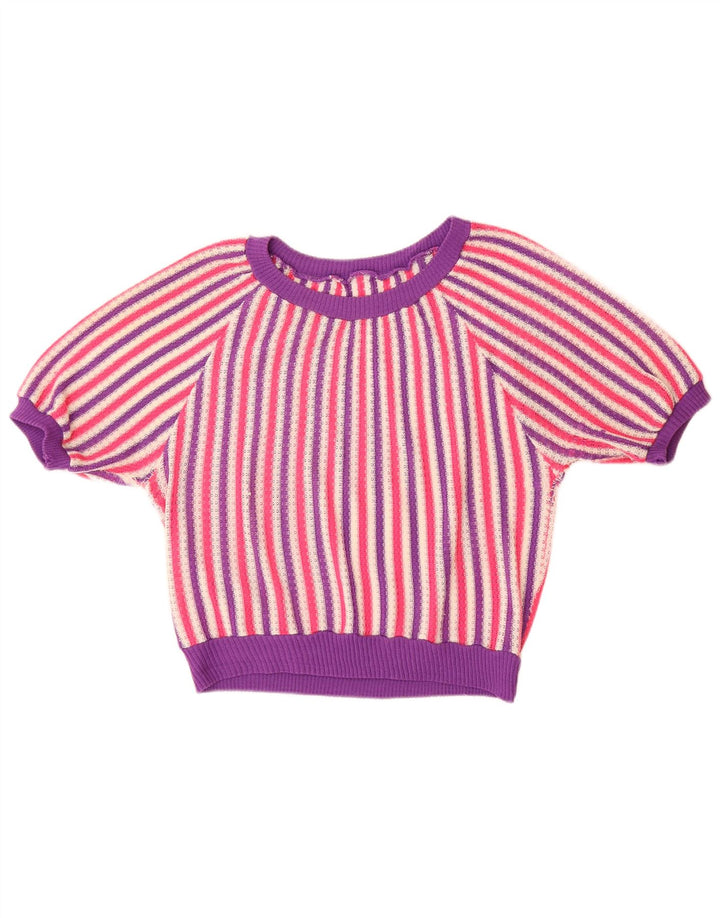 VINTAGE Γυναικείο πουλόβερ με λαιμόκαυστο UK 14 Μεγάλο πολύχρωμο ριγέ