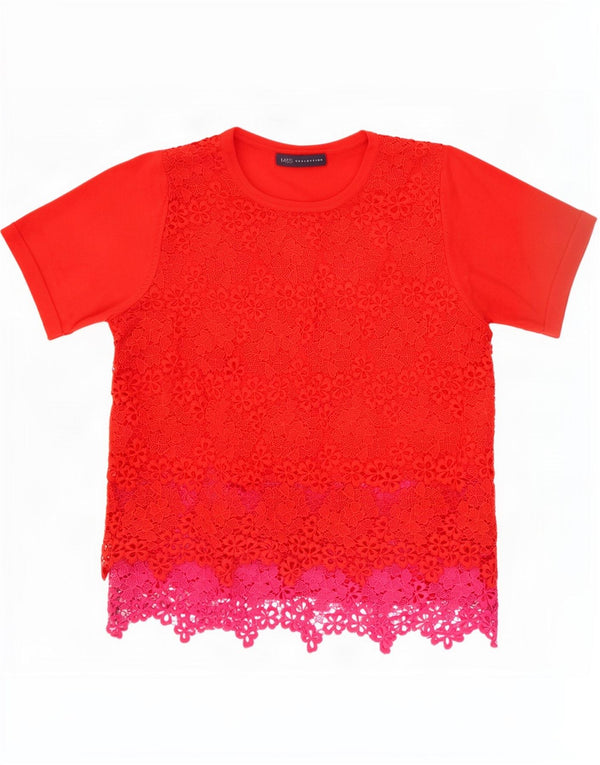 Marks & Spencer Γυναικεία Δαντελένια Μπλούζα Τοπ UK 12 Medium Red Floral Polyester