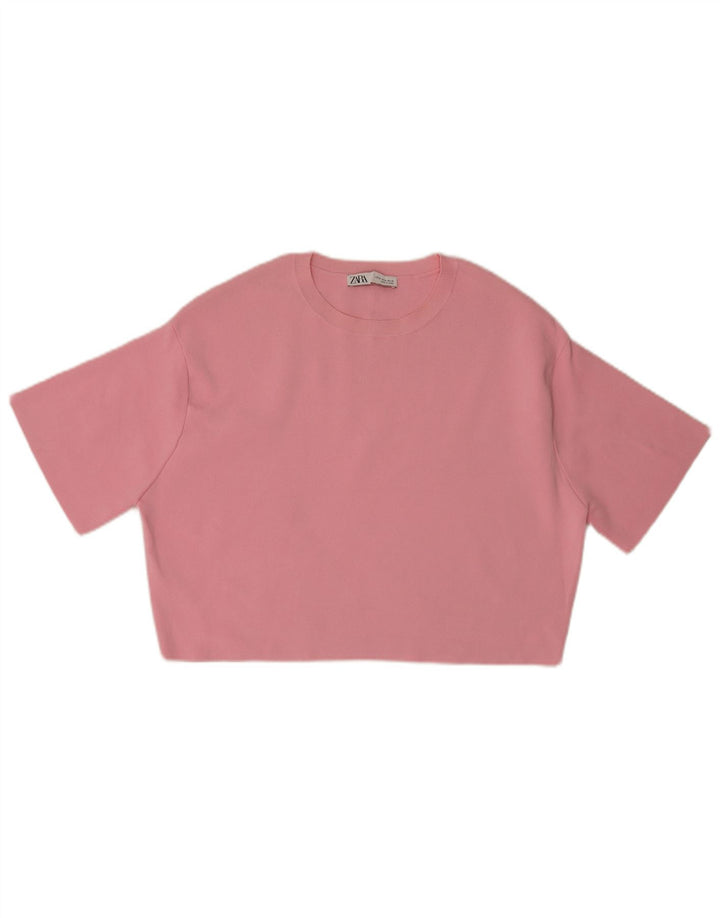 Zara Γυναικείο Crop Top UK 14 Medium Pink Nylon