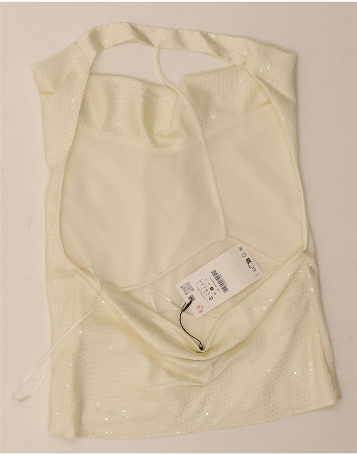 Zara γυναικείο τοπ ώμου UK 10 Small Off White Flecked Polyester