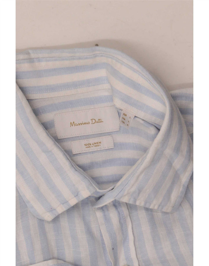Ανδρικό πουκάμισο Massimo Dutti Λινό μεγάλο μπλε ρίγες