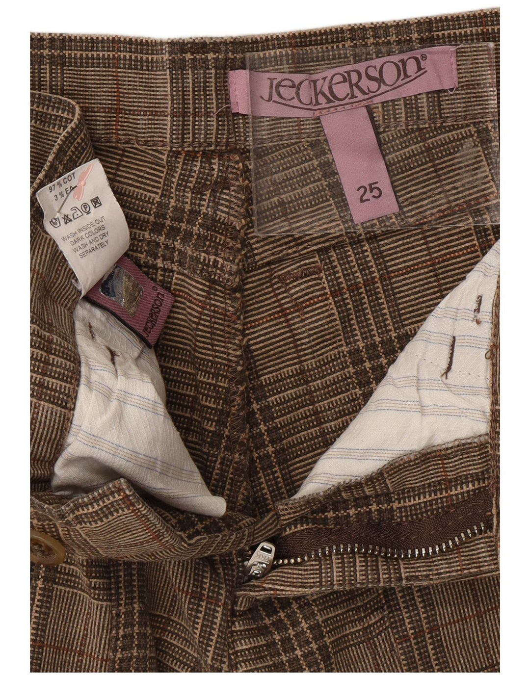 JECKERSON Γυναικείο κωνικό casual παντελόνι W25 L25 Καφέ βαμβακερό καρό