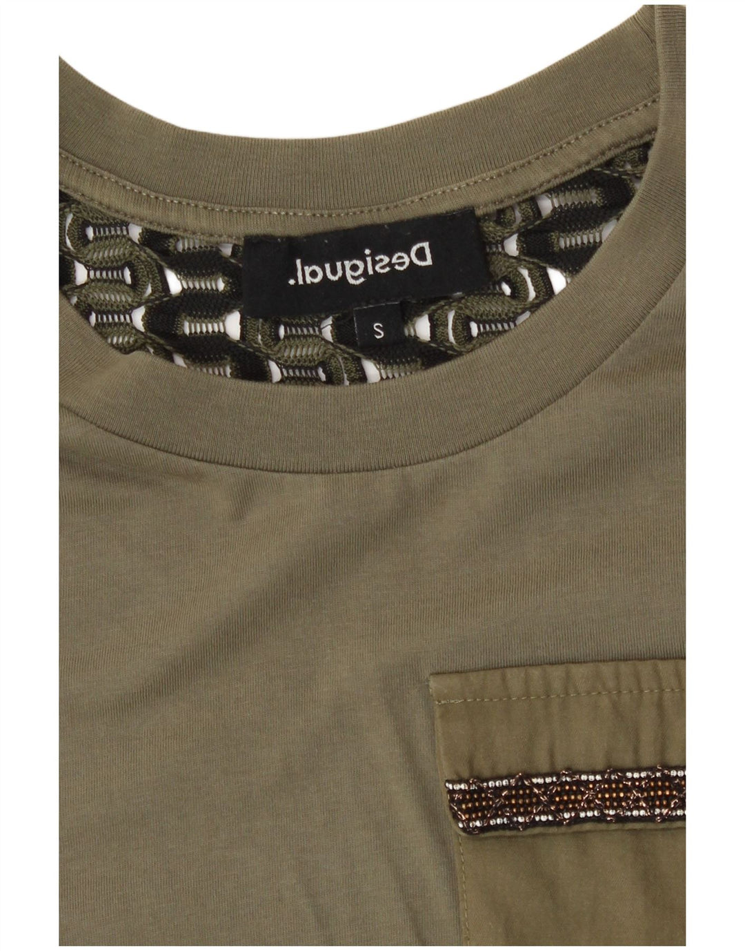 Desigual Γυναικείο T-Shirt Top UK 10 Small Khaki Polyester