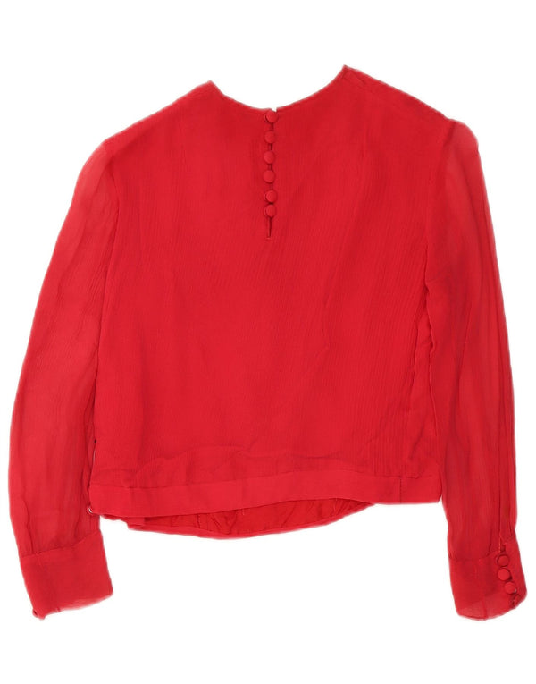 Vintage Γυναικεία Crop 3/4 Μπλούζα με μανίκια UK 10 Small Red