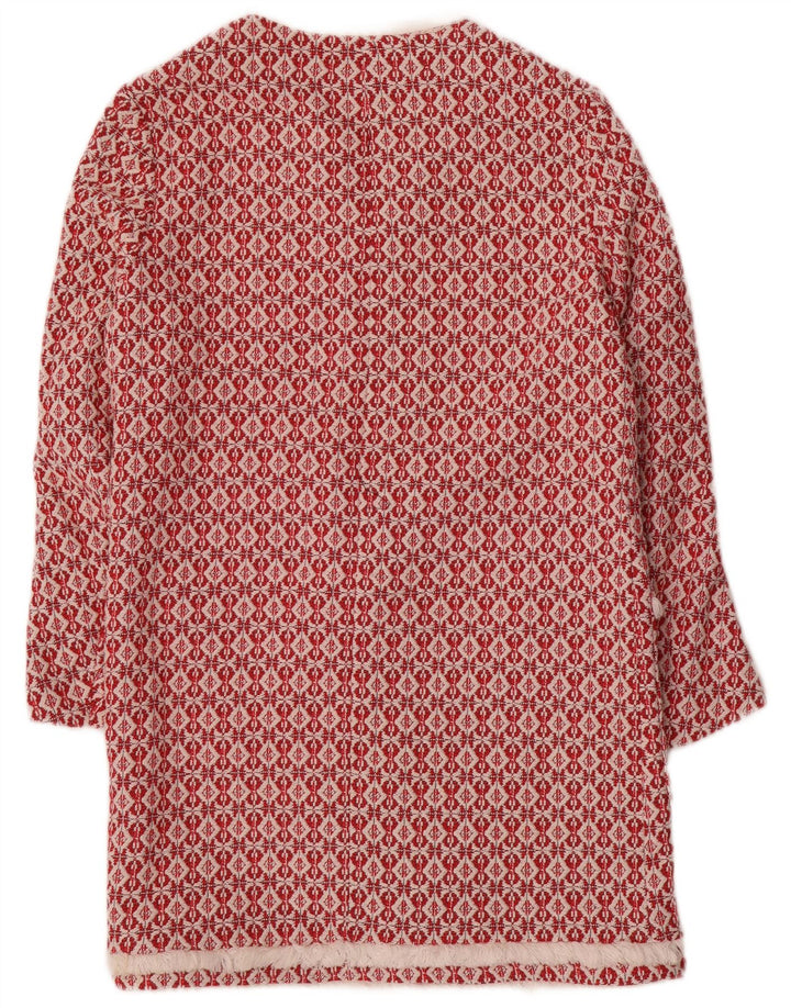 Zara Γυναικείο πλεκτό ανοιχτό πανωφόρι UK 10 Small Red Geometric Polyester
