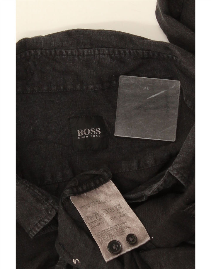 Ανδρικό κοντομάνικο πουκάμισο Hugo Boss XL Γκρι λινό