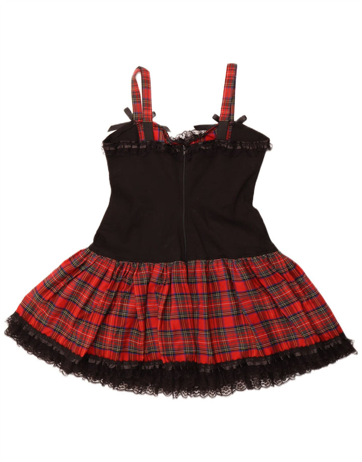 VINTAGE Γυναικείο Αμάνικο Φόρεμα A-Line UK 16 Μεγάλο κόκκινο βαμβακερό καρό