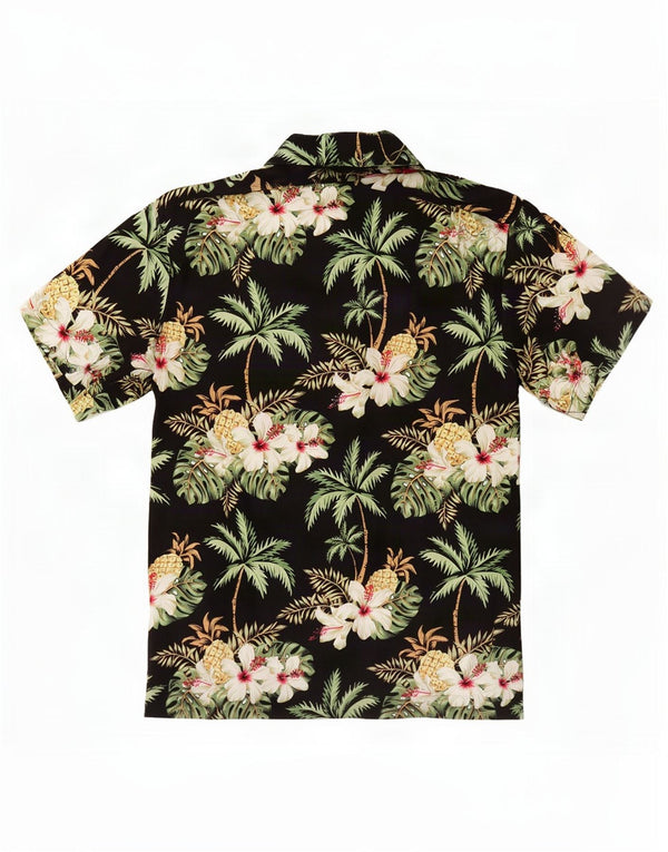 Vintage Mens Short Sleeve Shirt Medium Black Floral Viscose Hawaiian