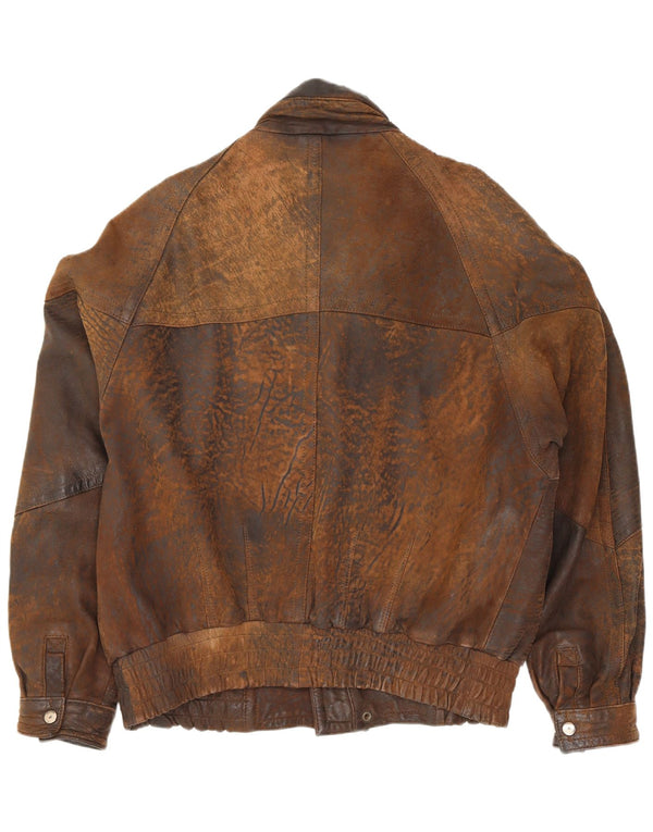 Ανδρικό δερμάτινο μπουφάν Gina Bacconi UK 36 Small Brown Patchwork Retro