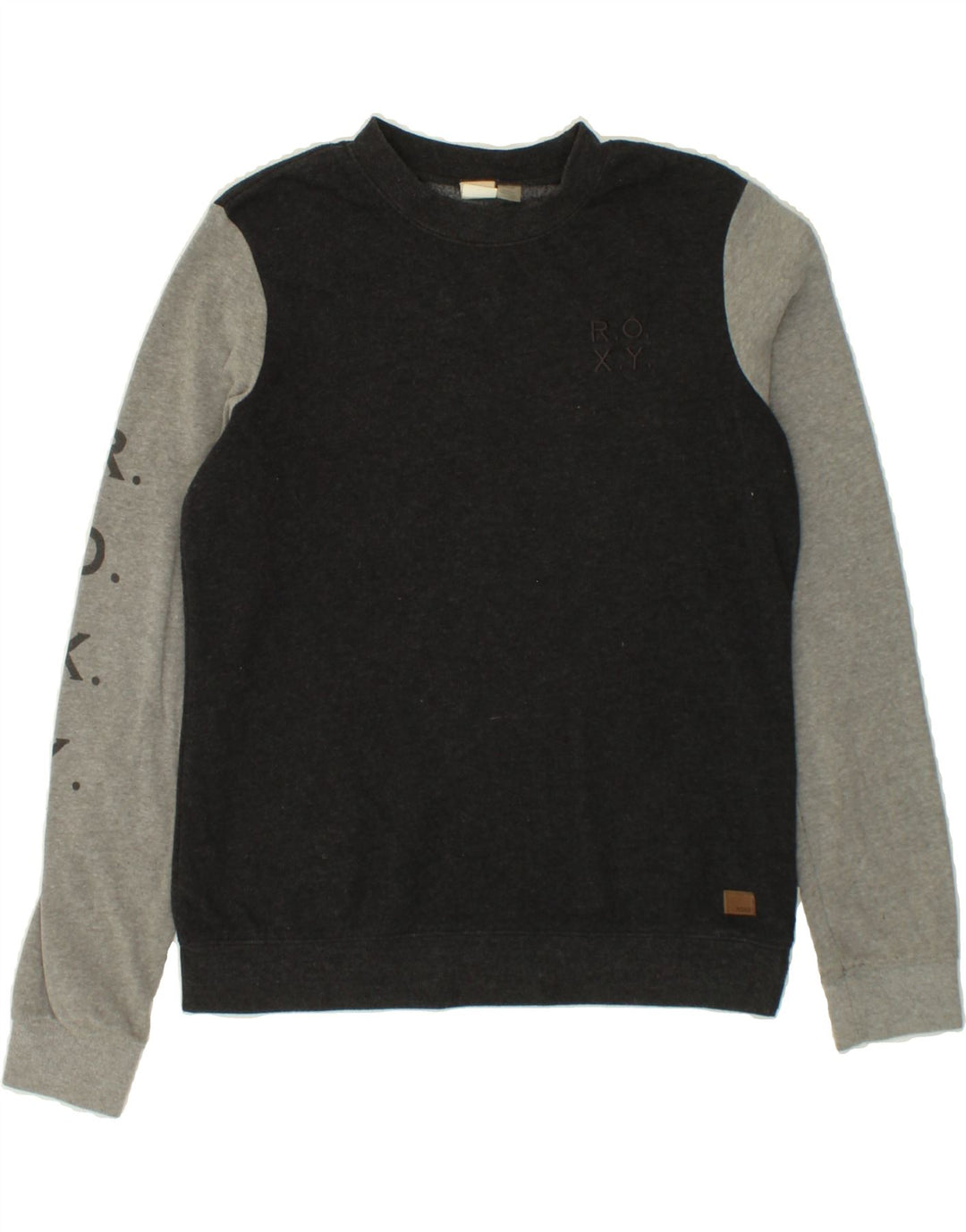 ROXY Womens Graphic Sweatshirt Jumper UK 10 Small Black Colourblock Cotton Vintage Roxy and Second-Hand Roxy from Messina Hembry 