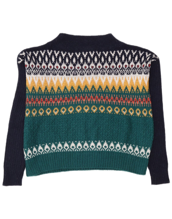 Benetton γυναικείο πουλόβερ με λαιμό χελώνα UK 16 Large Navy Blue Fair Isle