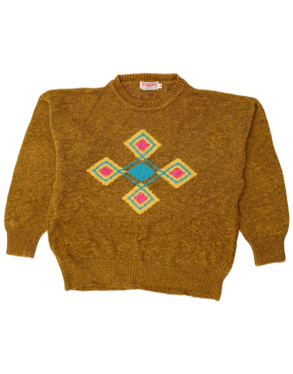 VINTAGE Γυναικείο πουλόβερ με λαιμόκοψη UK 14 Medium Khaki Argyle/Diamond