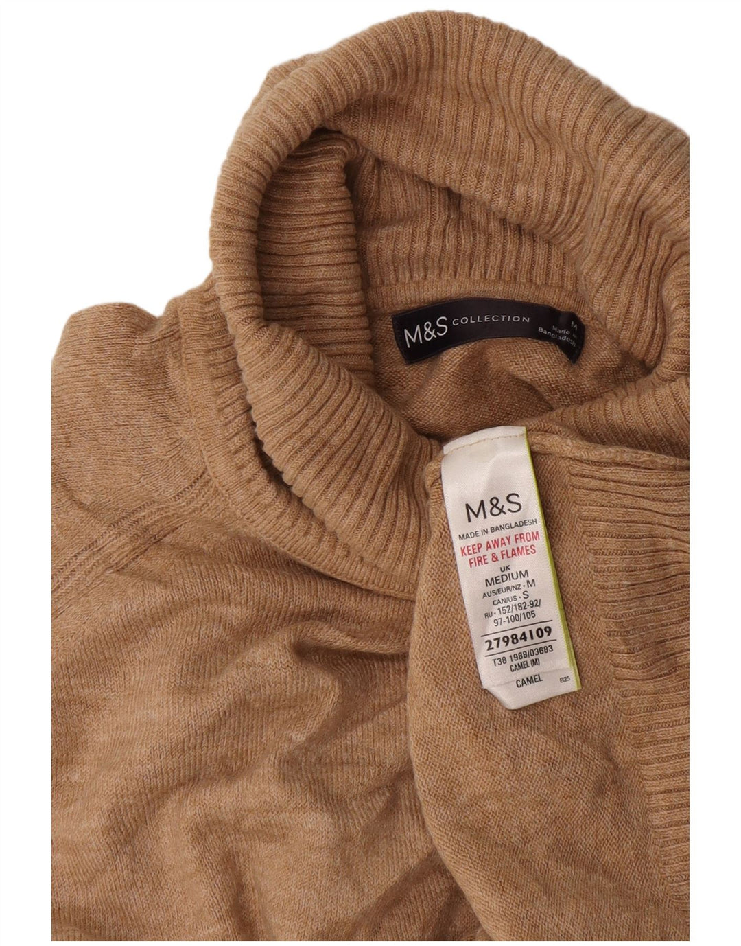 Marks & Spencer Γυναικείο πουλόβερ με ρολό λαιμόκοψη UK 14 Ακρυλικό μεσαίο μπεζ