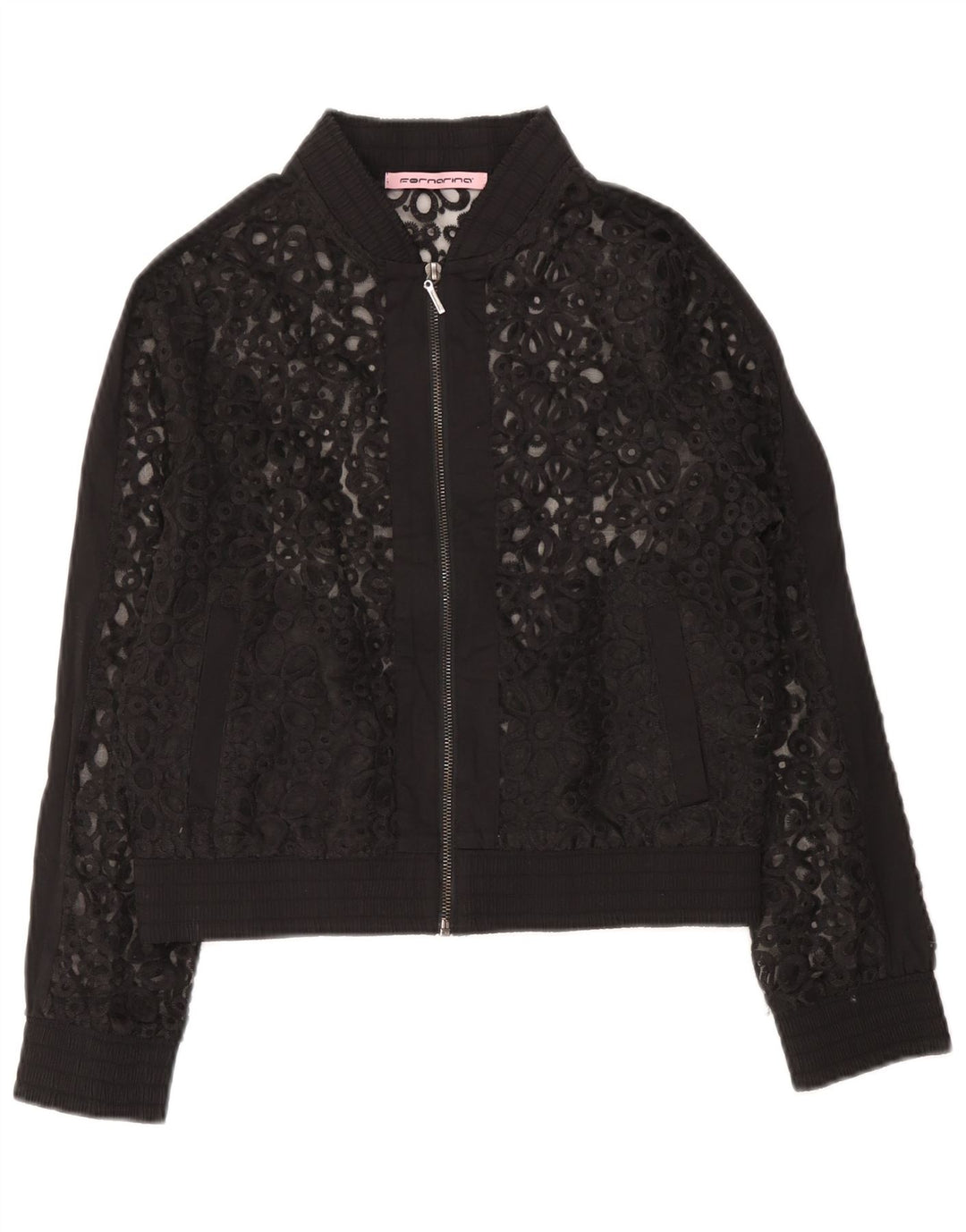 Fornarina Γυναικείο Δαντέλα Bomber Jacket UK 12 Medium Black Floral