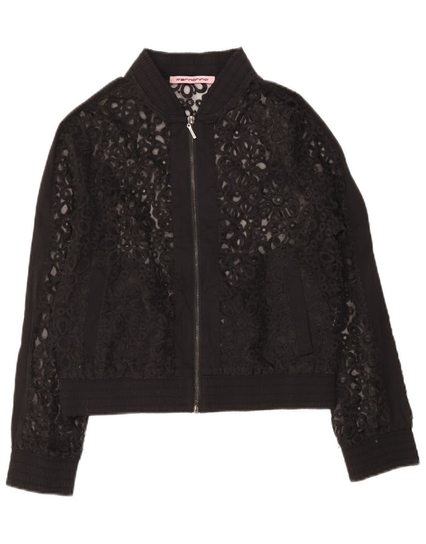 Fornarina Γυναικείο Δαντέλα Bomber Jacket UK 12 Medium Black Floral