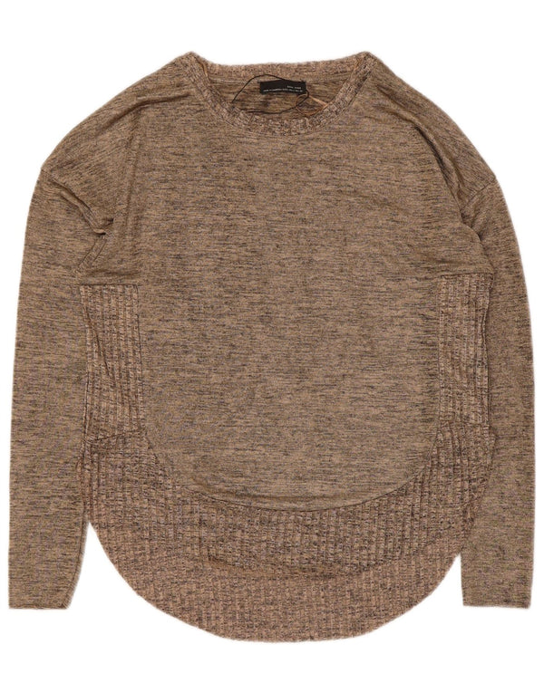 Zara Womens Top Long Sleeve UK 10 Small Beige Flecked Polyester