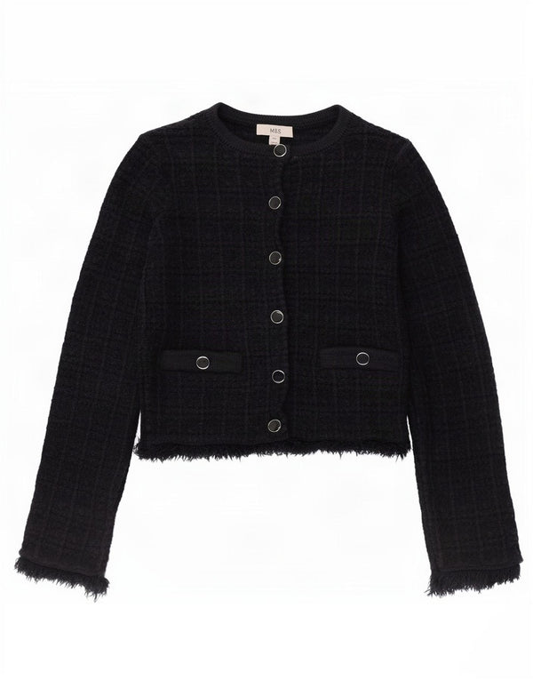 Marks & Spencer Γυναικείο πουλόβερ Crop Cardigan UK 6 XS Navy Blue Check Cotton