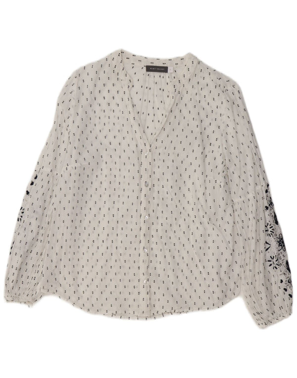 Γυναικείο γραφικό πουκάμισο MINT VELVET Μπλούζα UK 14 μεγάλο λευκό βαμβακερό φλοράλ