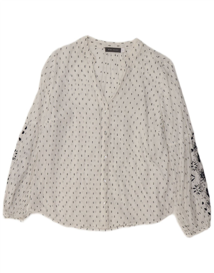 Γυναικείο γραφικό πουκάμισο MINT VELVET Μπλούζα UK 14 μεγάλο λευκό βαμβακερό φλοράλ