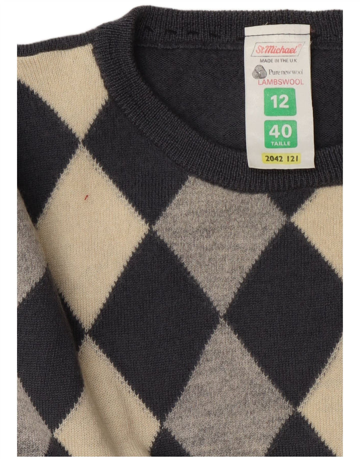 St Michael Γυναικείο πουλόβερ με λαιμόκαυμα UK 12 Medium Grey Argyle/Diamond