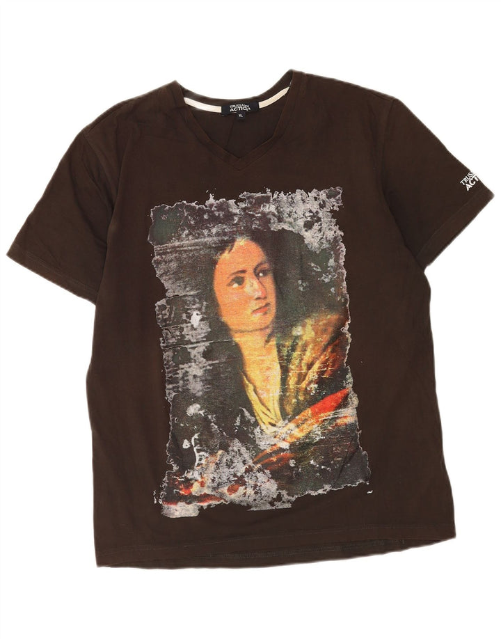 Ανδρικό γραφικό T-Shirt Trussardi Top XL καφέ