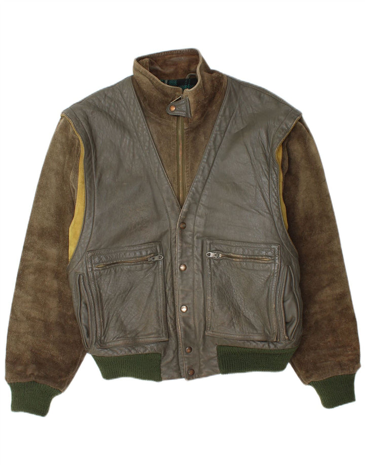 Belfe & Belfe Ανδρικό Bomber Δερμάτινο Μπουφάν UK 38 Medium Khaki Colourblock