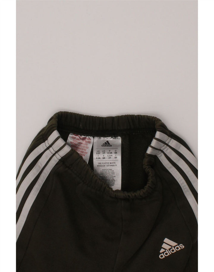 ADIDAS Boys Tracksuit Trousers Joggers 2-3 Years Khaki Cotton