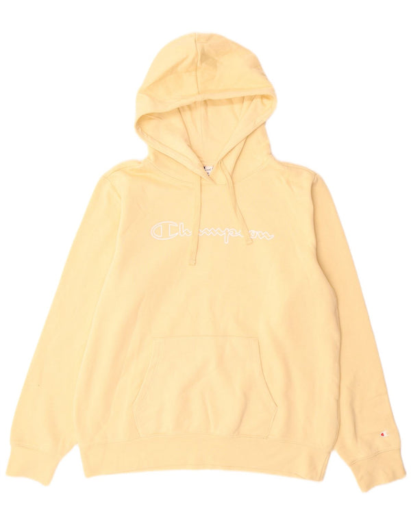Champion Womens Graphic Hoodie Jumper UK 18 XL Yellow Cotton