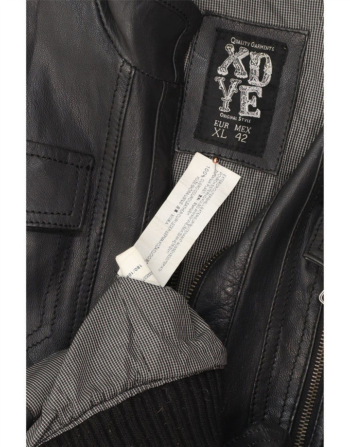 XDYE Mens Bomber Leather Jacket UK 42 XL Black Leather
