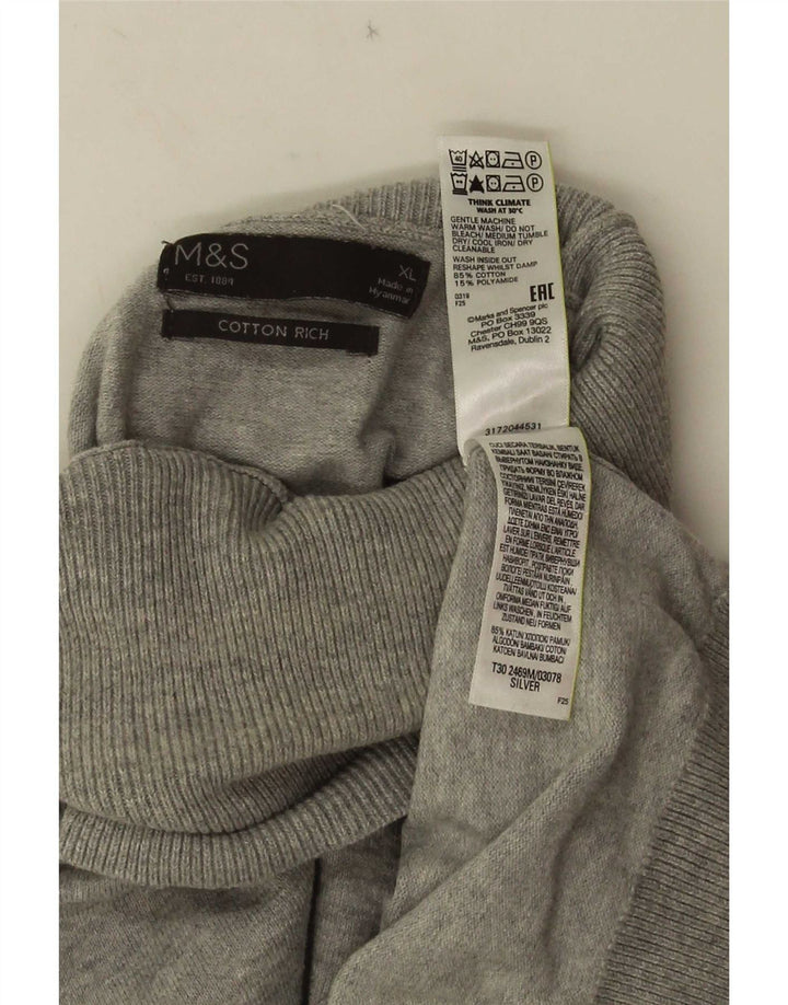 Marks & Spencer Ανδρικό πουλόβερ με ρολό λαιμόκοψη XL Γκρι βαμβακερό