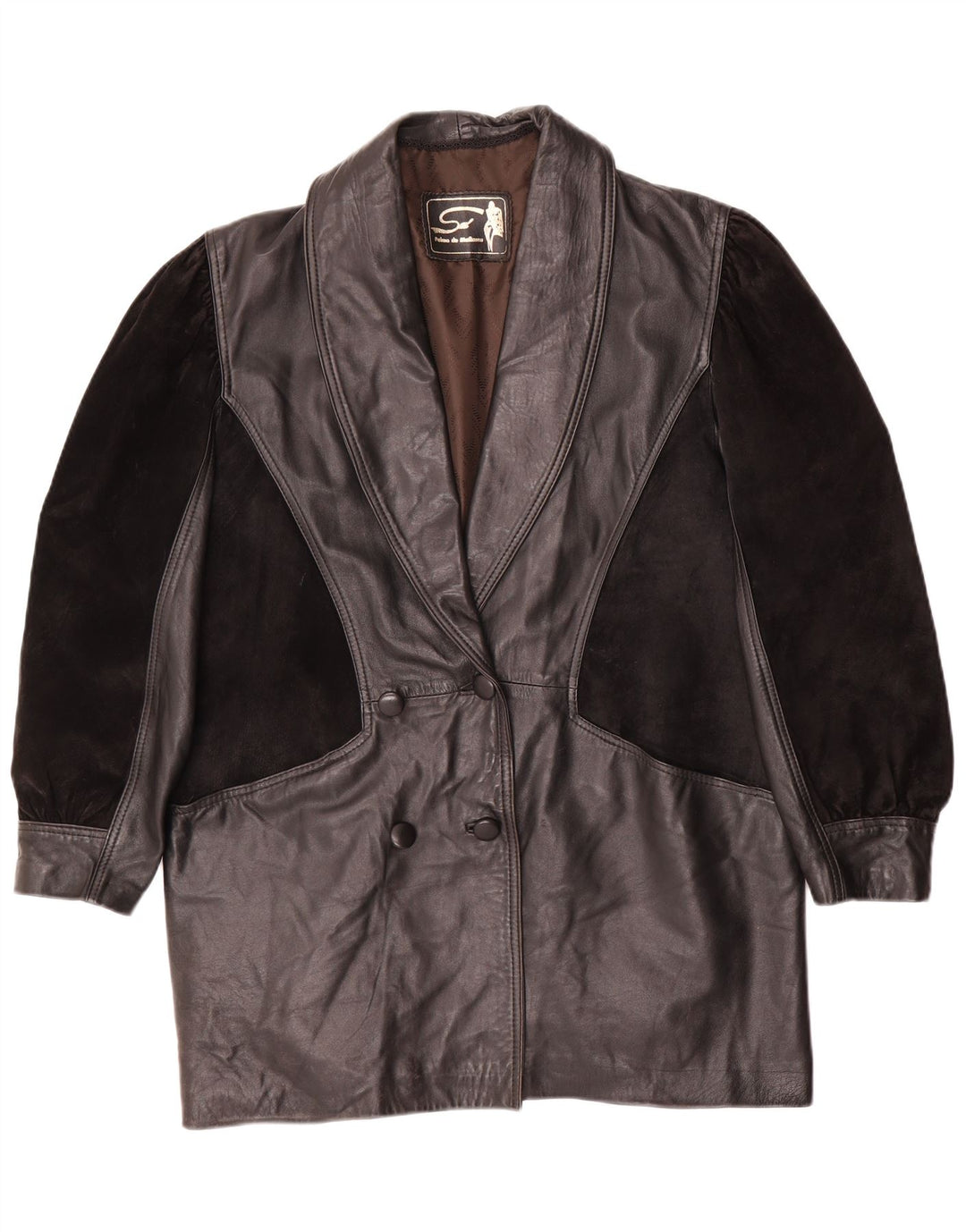 Vintage Γυναικείο Oversized Δερμάτινο Παλτό UK 14 Medium Black Leather