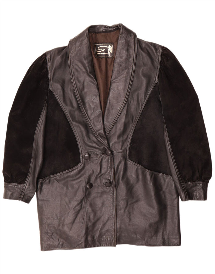 Vintage Γυναικείο Oversized Δερμάτινο Παλτό UK 14 Medium Black Leather