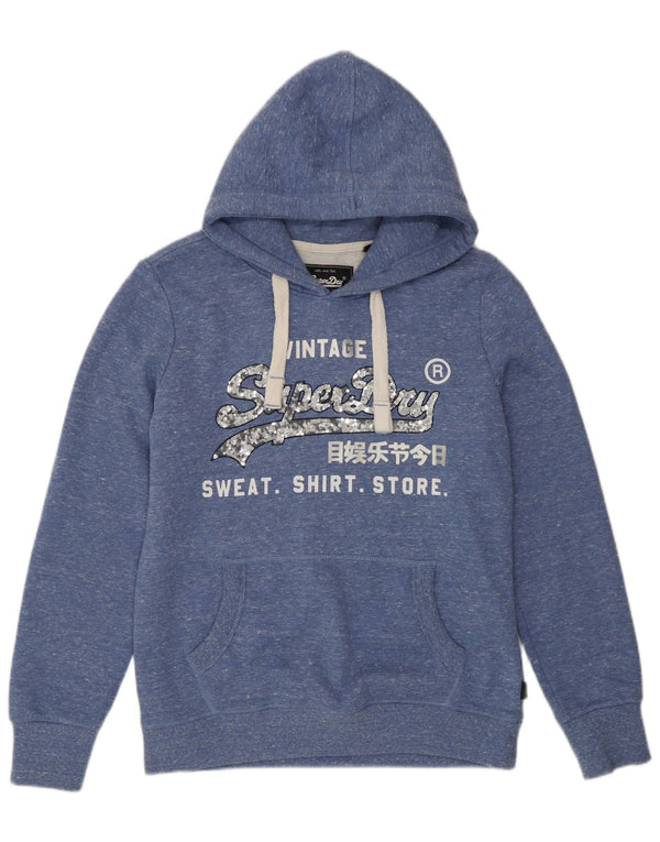 Superdry γυναικεία γραφικά κουκούλα UK 14 Large Blue Flecked Polyester